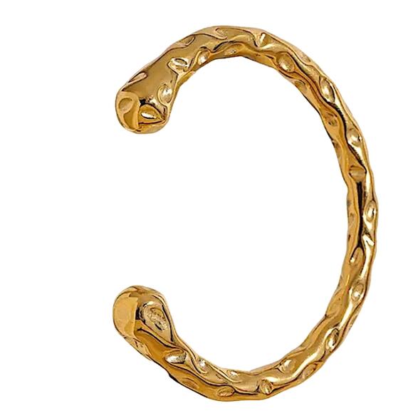 "Hammered Gold Plated Contour Bangle, Unique Stainless Steel Cuff, Trendy - Picture 9 of 12
